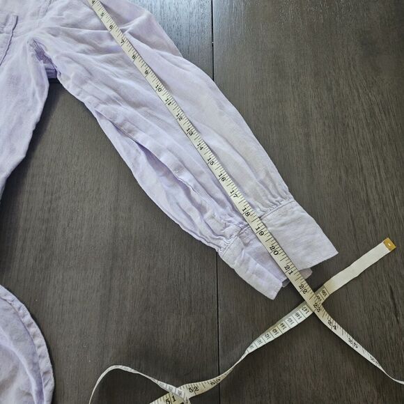 Lands End Linen Button Down Tunic Shirt 1X Long Sleeve Pockets Pastel Lilac - Picture 5 of 9